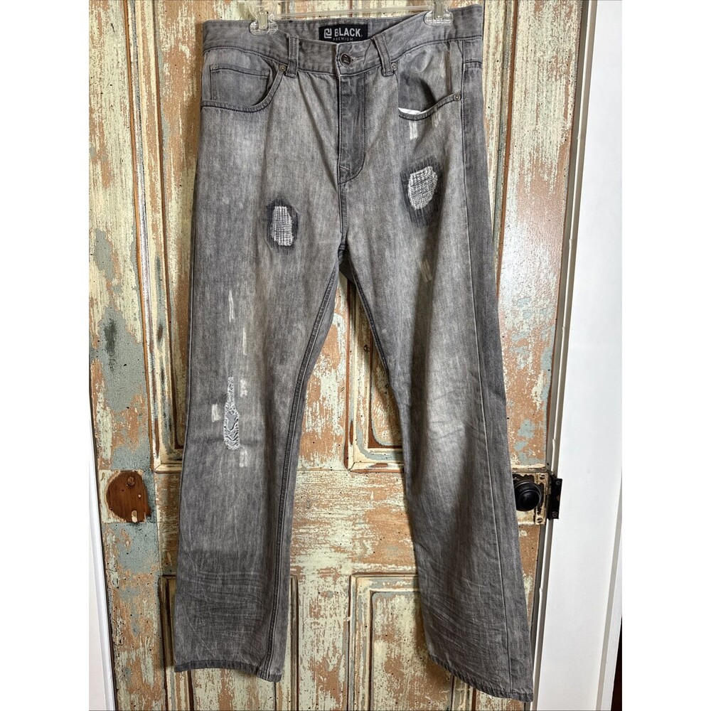 Men's CJ Black Premium Distressed Relaxed Straight Jeans 34 x 32 5 Pocket Style